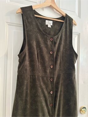 Button-Front Sleeveless Cottagecore Dress in Browns and Olive